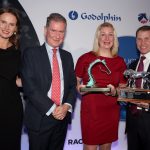 Sarah Guest 2023 Employee of the Year presented by Richard Johnson and Francesca Cumani and Hugh Anderson The Thoroughbred Industry Employee Awards sponsored by Godolphin York Racecourse 20.2.23 Pic Dan Abraham-focusonracing.com